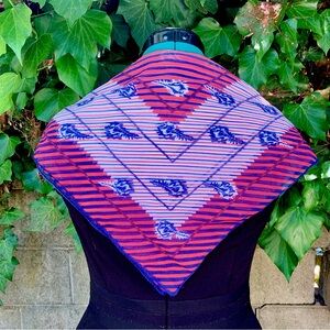 Vintage 60s Seashell Scarf Red Blue Stripe MCM Nautical Summer Handkerchief